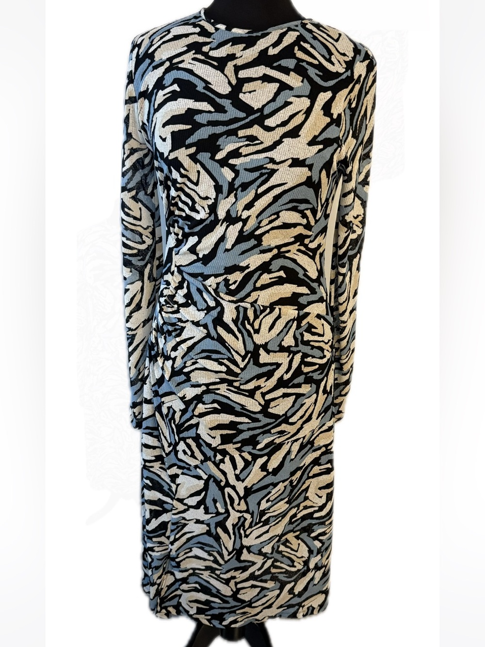 Topshop size 10 Long Sleeve Abstract Pattern mesh midi dress